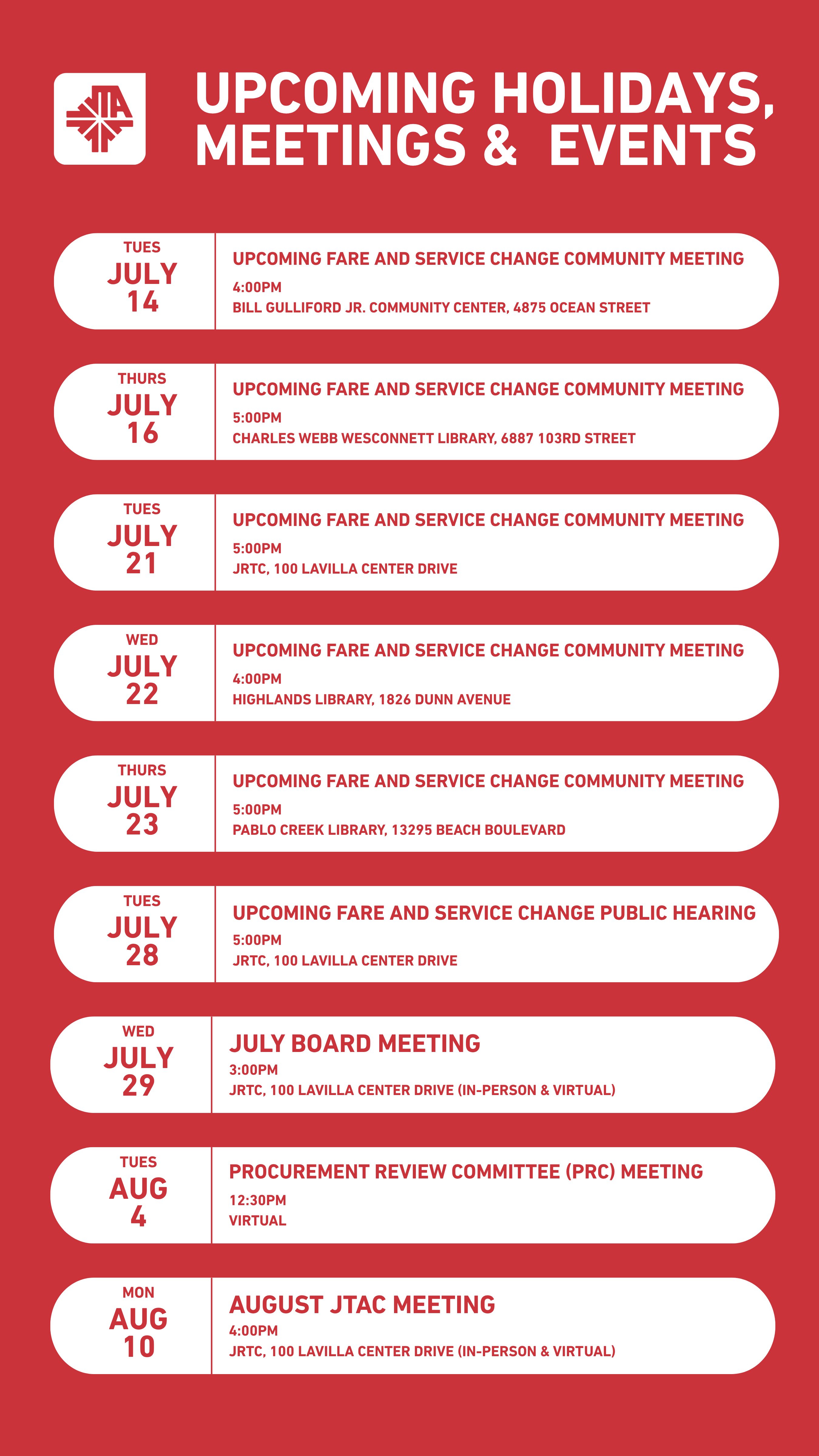 Upcoming Holidays, Meetings, and Events