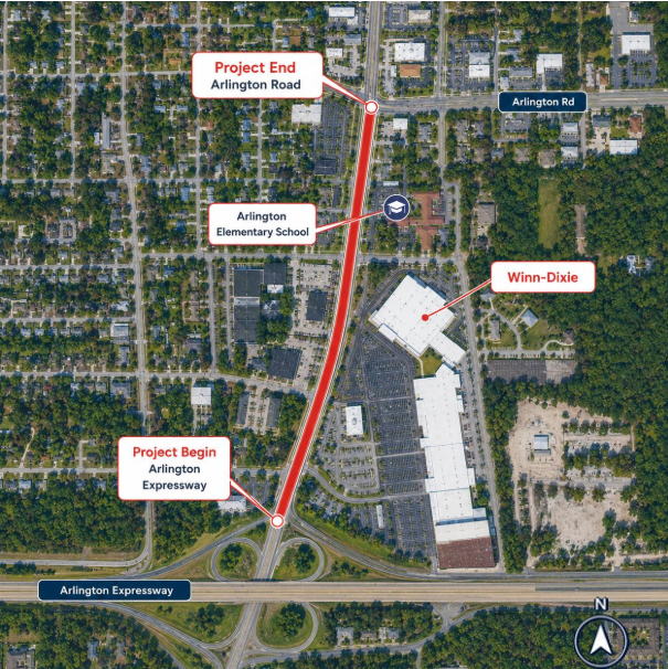 Map of JTA work area on University Blvd