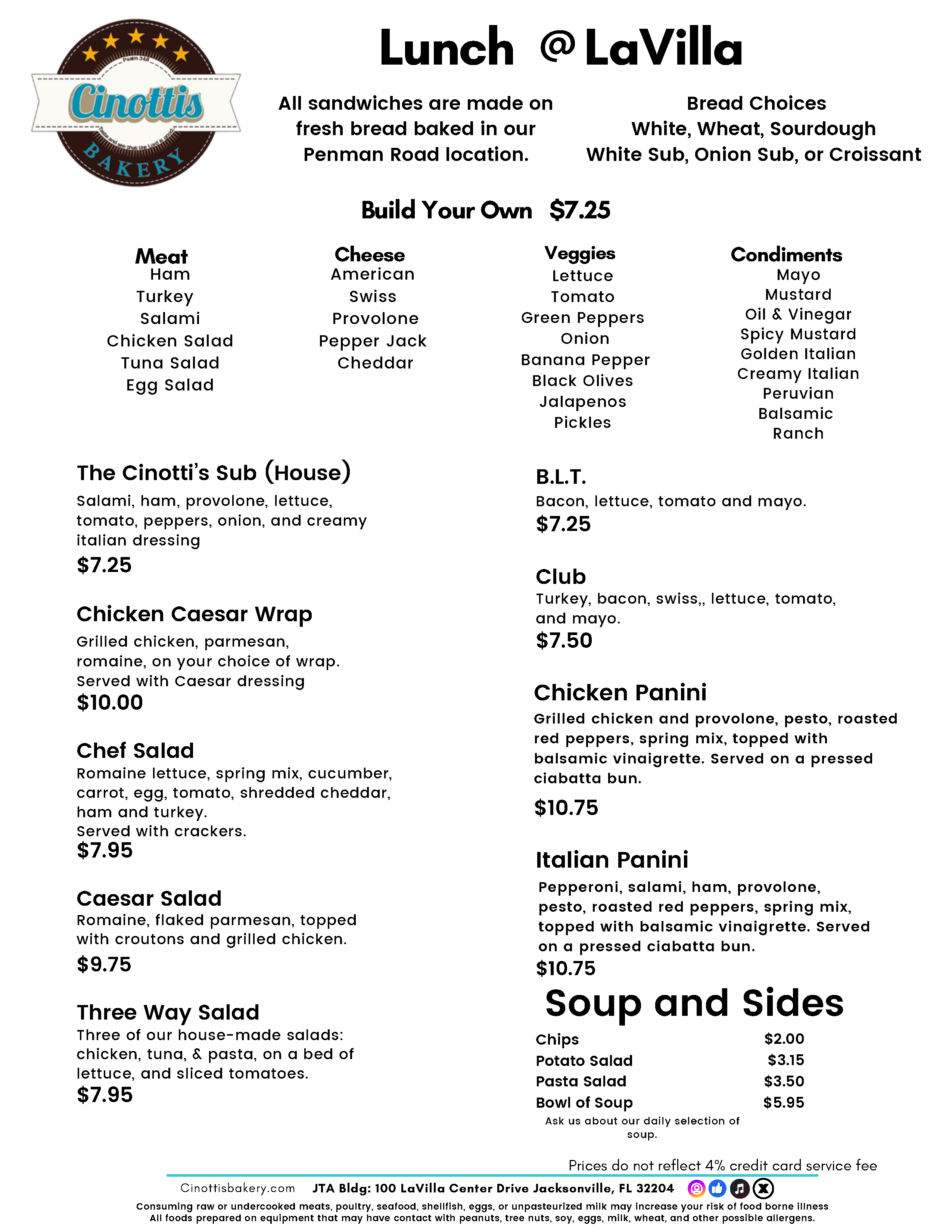 Cinottis Bakery Menu Page 2