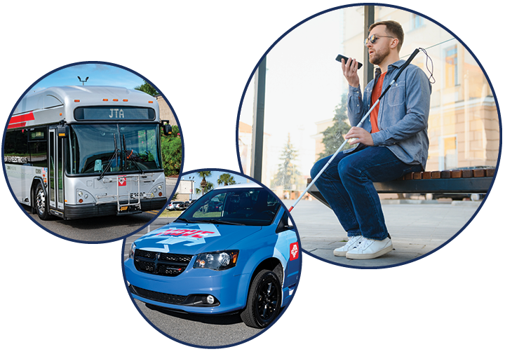 JTA Bus And Readi Ride Van With Visually Impaired Rider Using App