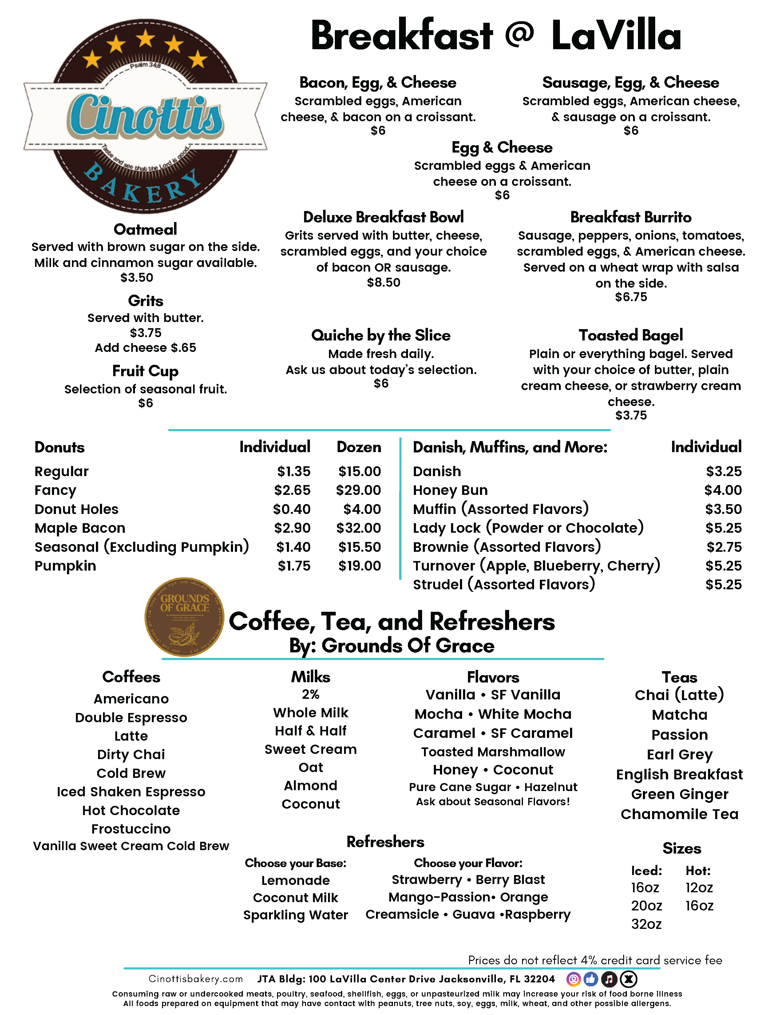 Cinottis Bakery Menu Page 1