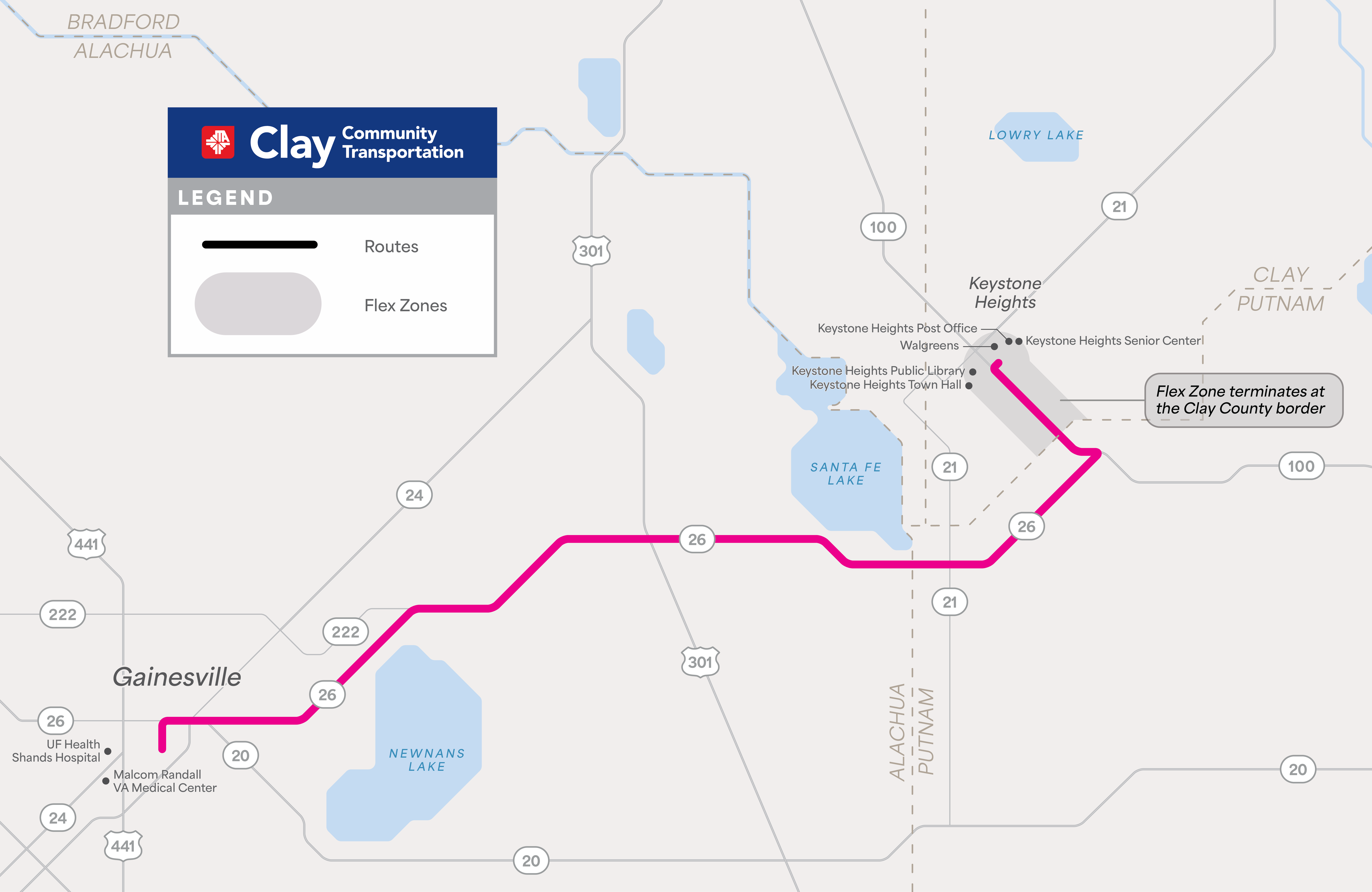 Clay Community Transportation CCT Routes Map - Magenta Line
