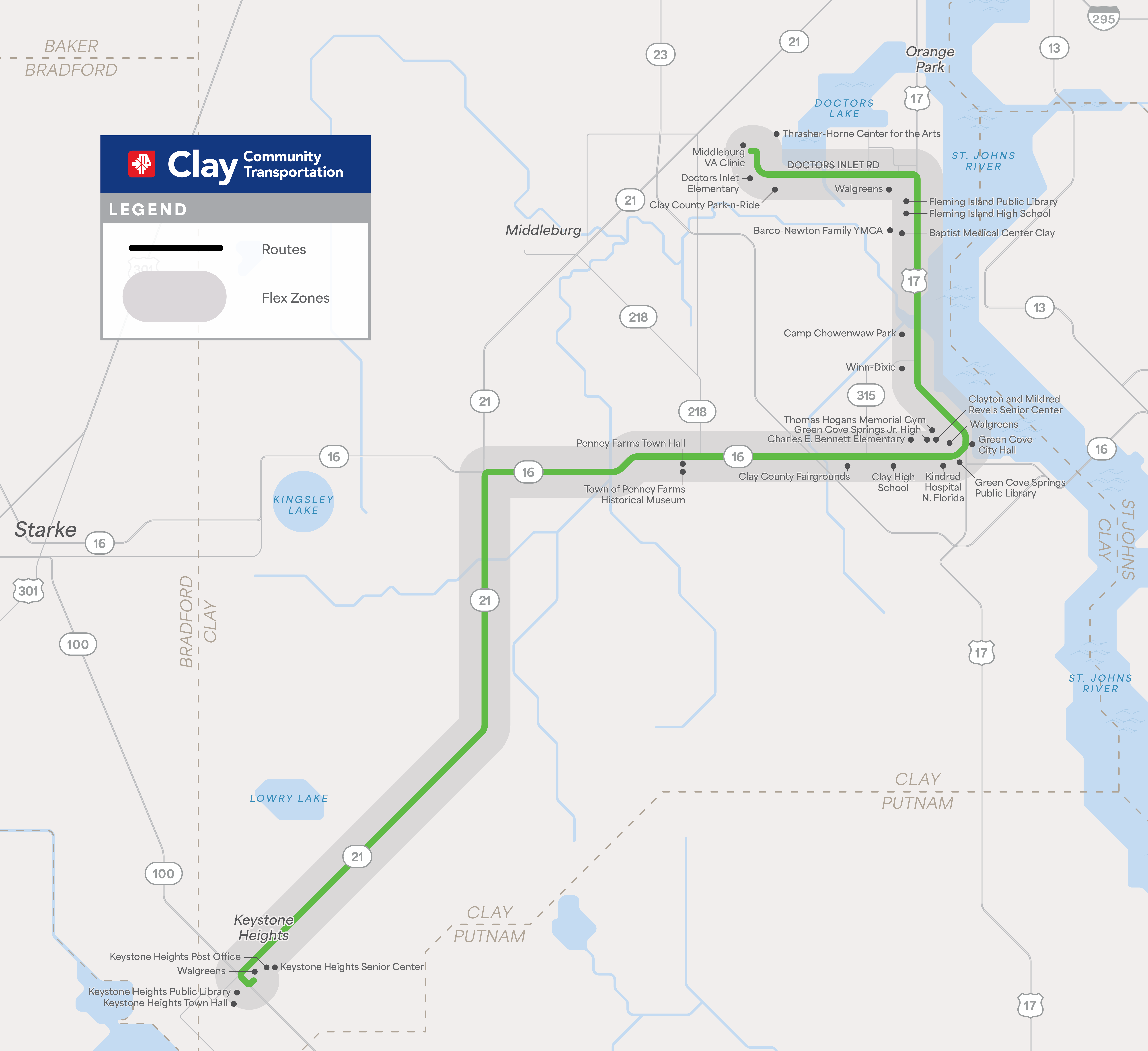 Clay Community Transportation CCT Routes Map - Green Line