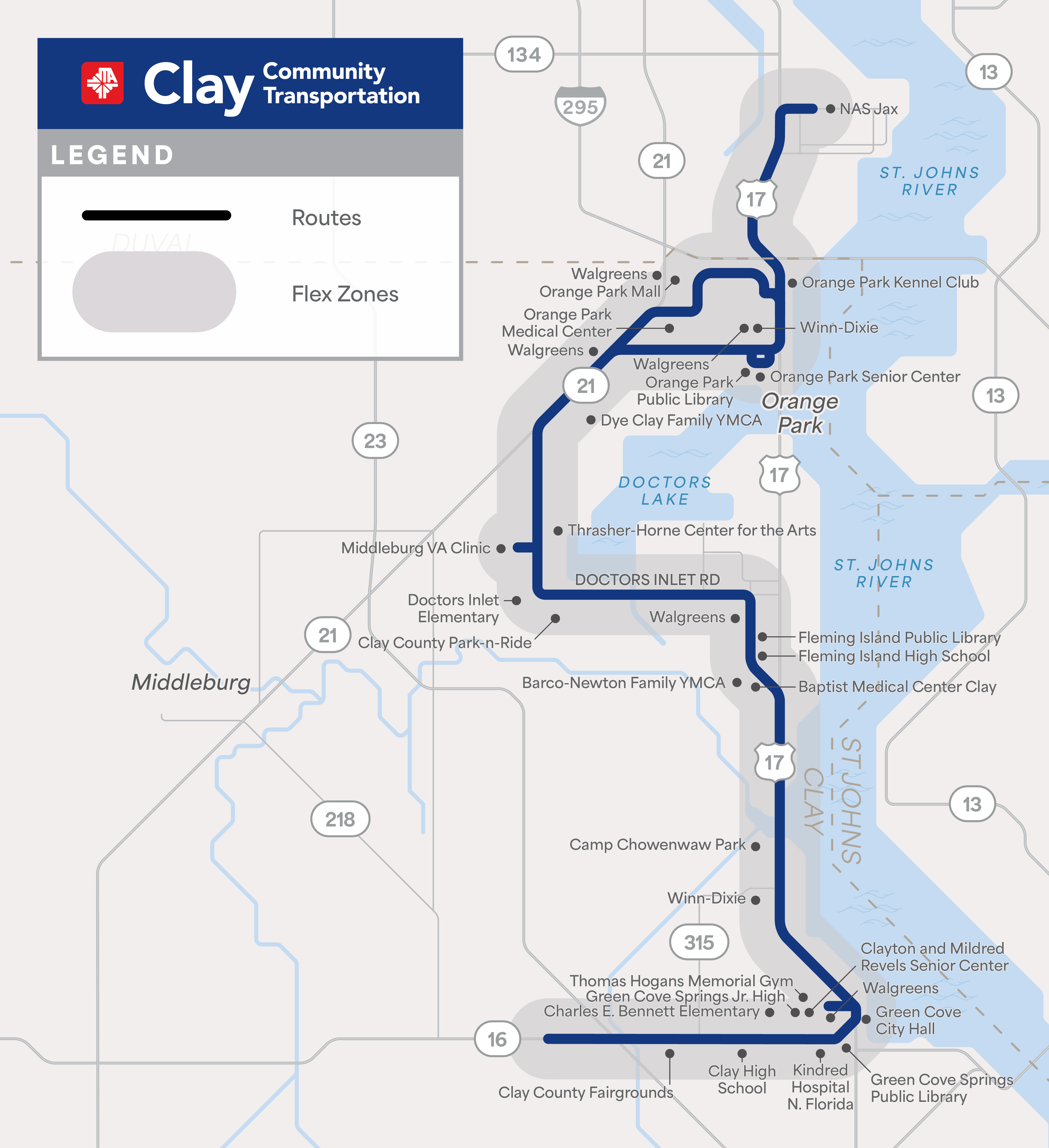 Clay Community Transportation CCT Routes Map - Blue Line